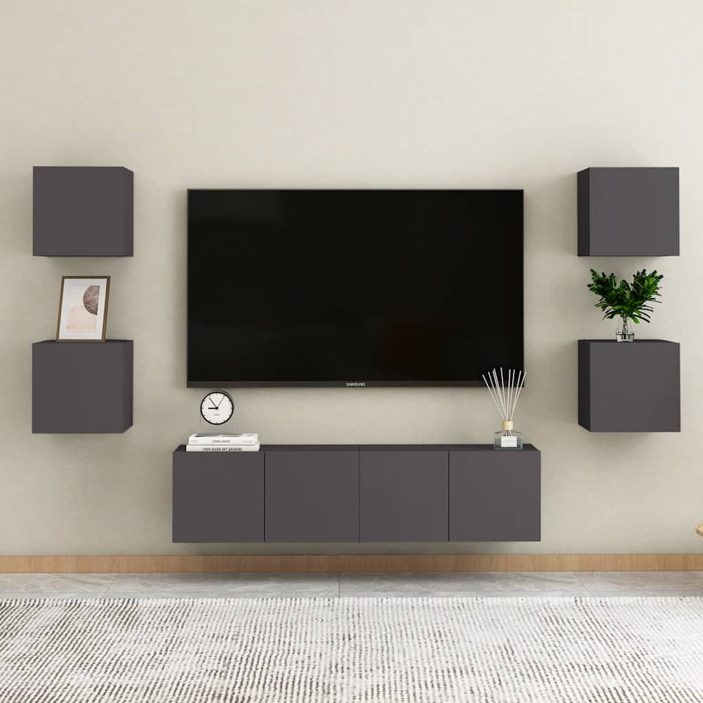 vidaXL 6-tlg. TV-Schrank-Set Grau Holzwerkstoff