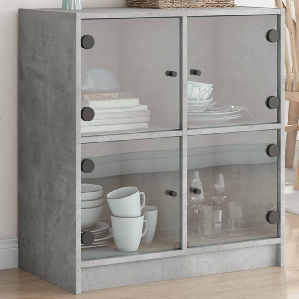 vidaXL Beistellschrank mit Glastüren Betongrau 68x37x75,5 cm