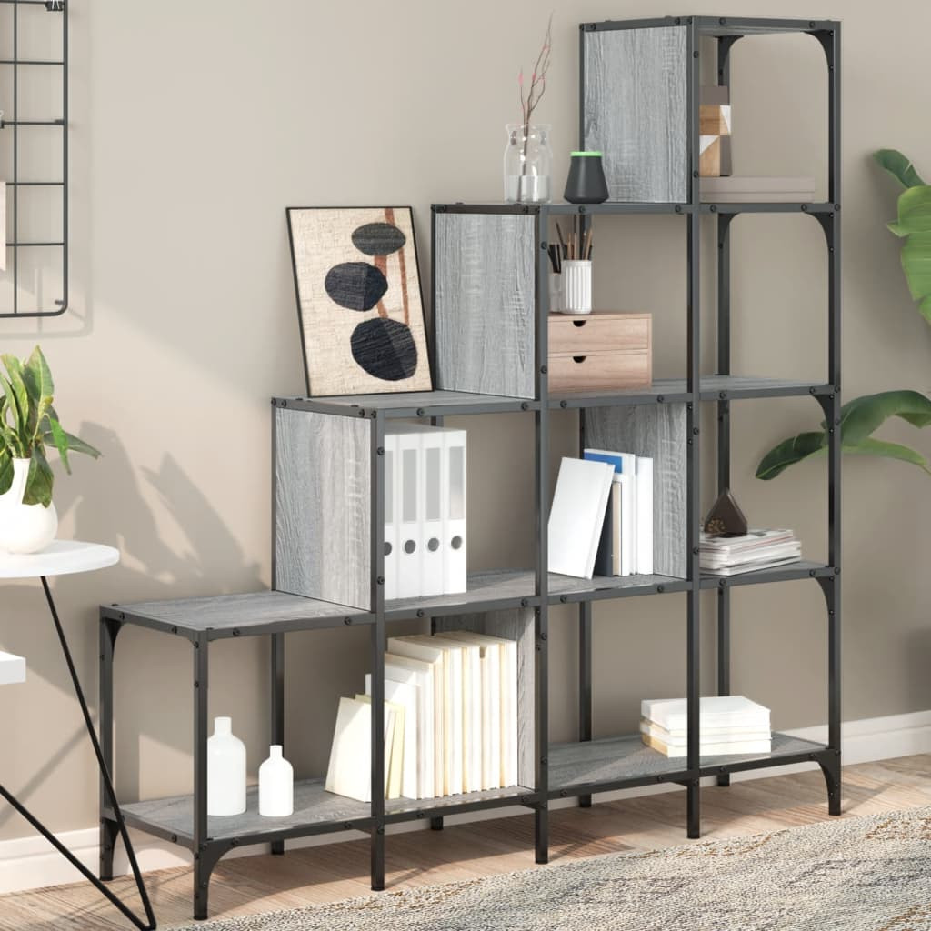 vidaXL Bücherregal Grau Sonoma 122x30x132 cm Holzwerkstoff und Metall