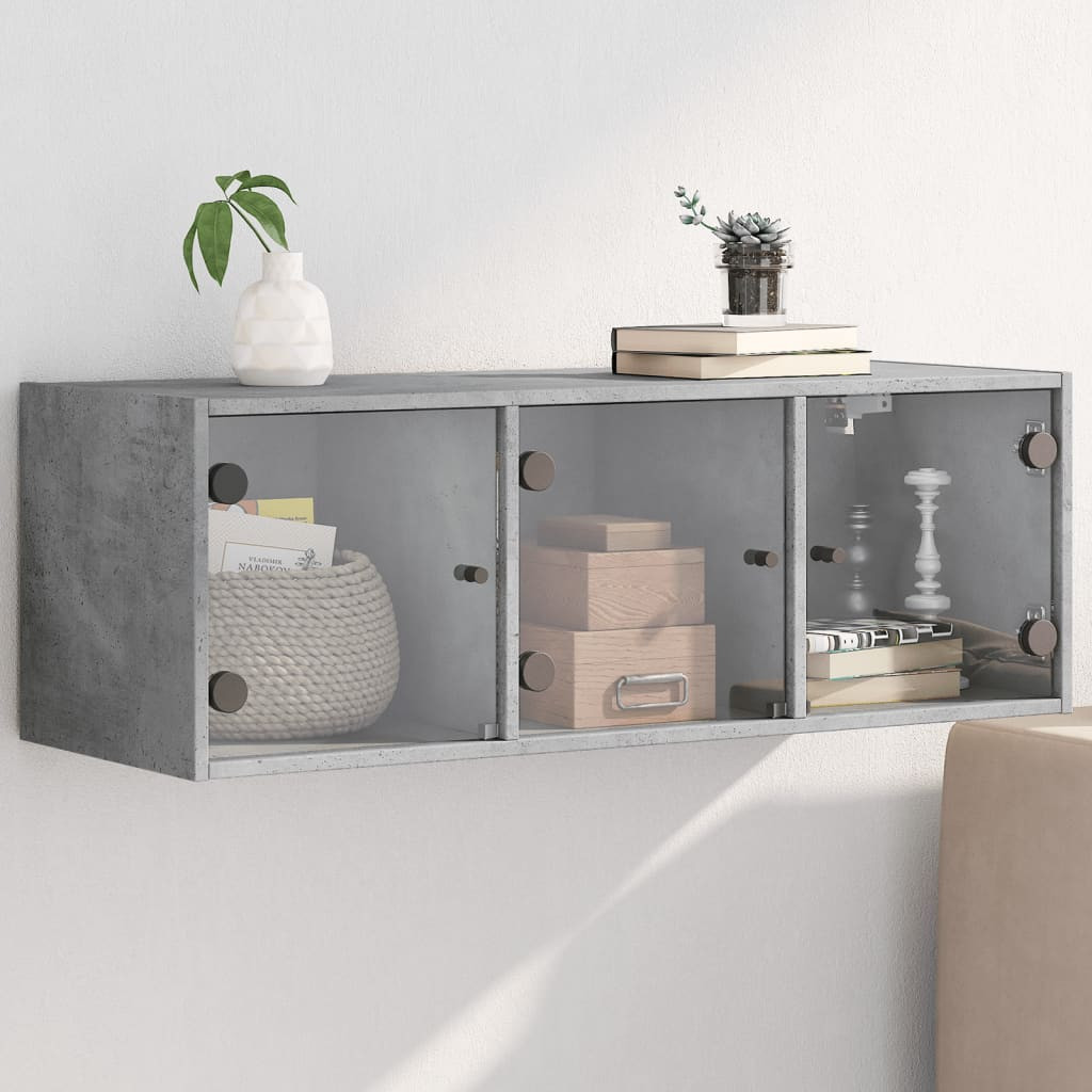 vidaXL Wandschrank mit Glastüren Betongrau 102x37x35 cm