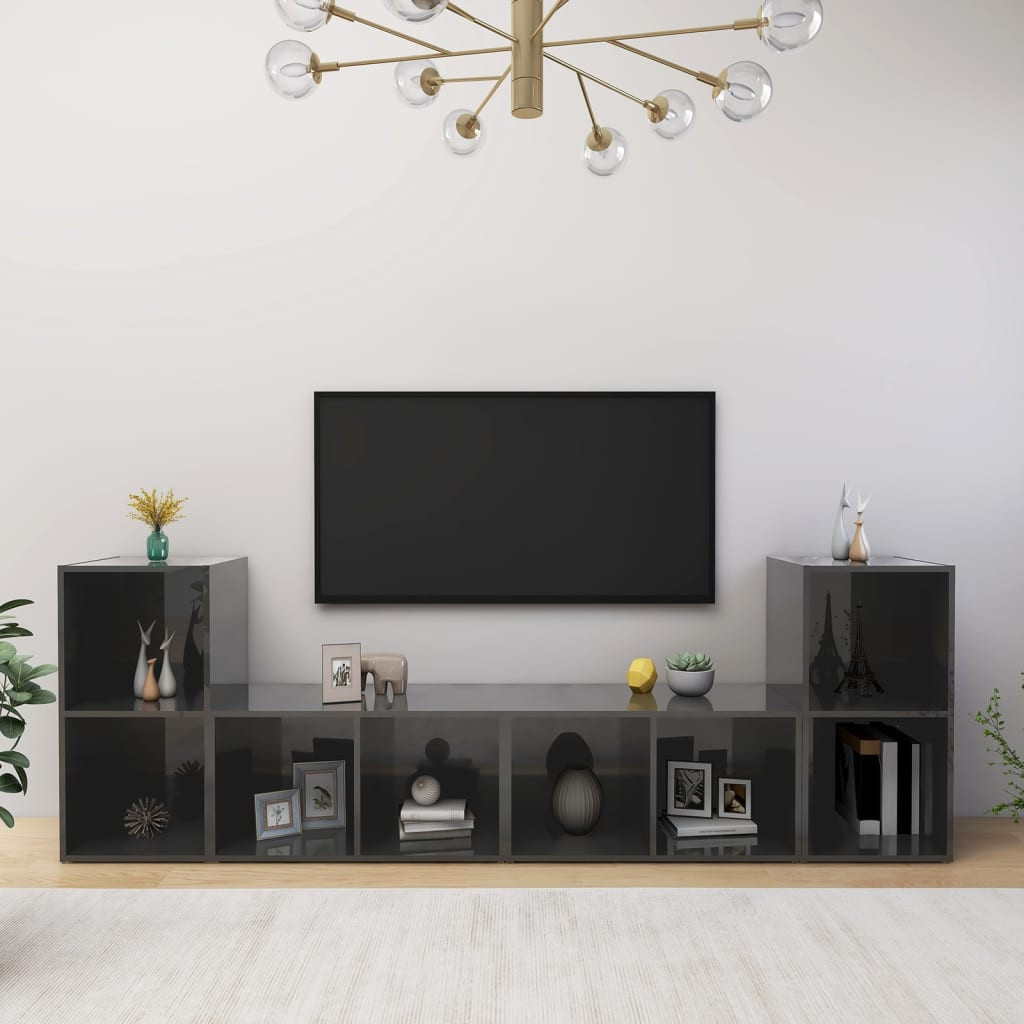 vidaXL TV-Schränke 4 Stk. Hochglanz-Grau 72x35x36,5 cm Holzwerkstoff