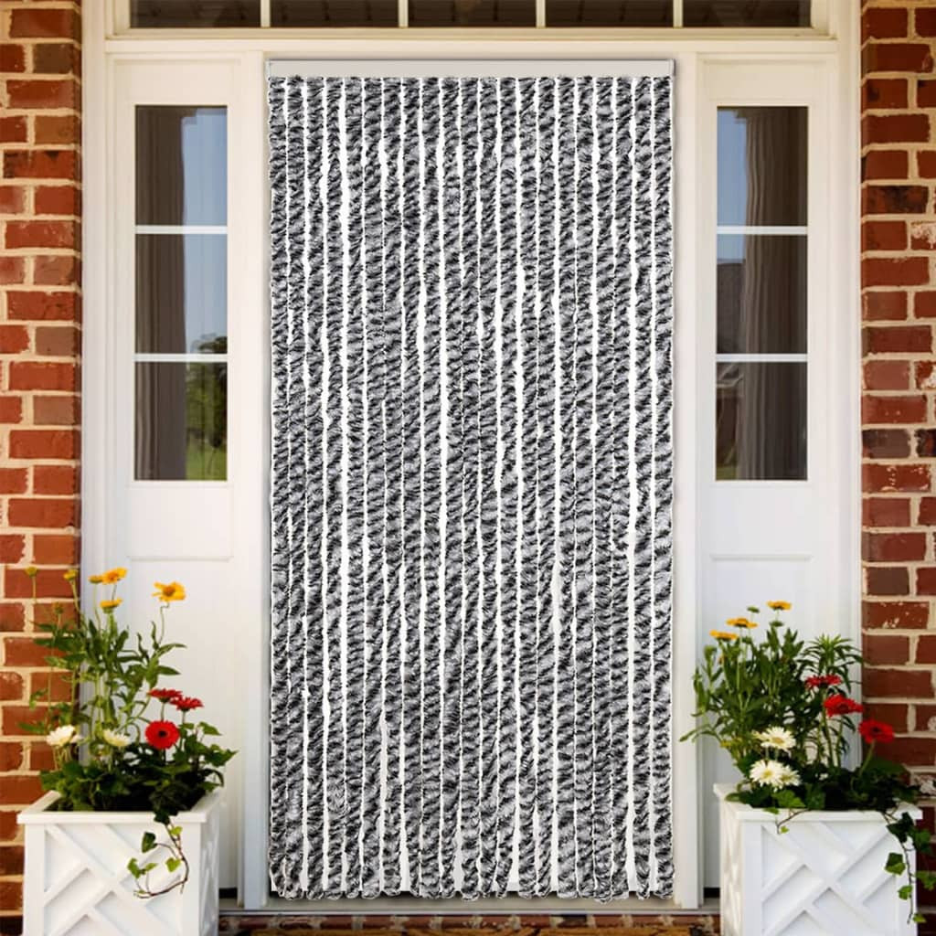 vidaXL Fliegenvorhang Grau, Schwarz und Weiß 90x220 cm Chenille