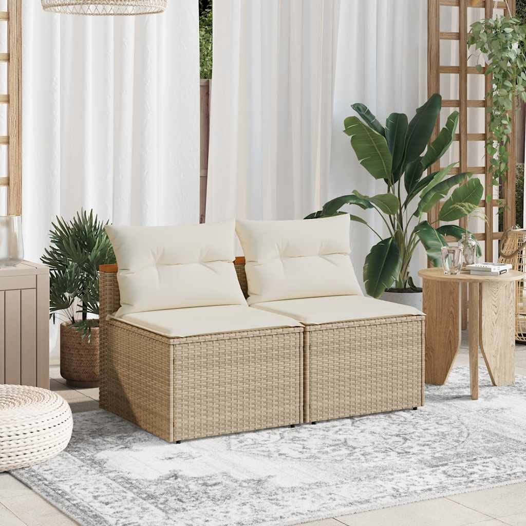 vidaXL Gartensofas ohne Armlehnen mit Kissen 2 Stk. Beige Poly Rattan
