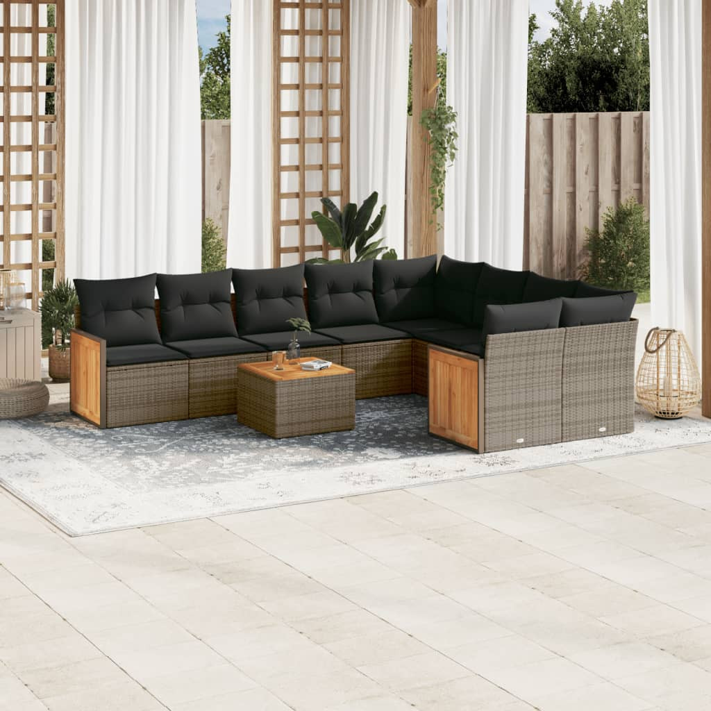 vidaXL 10-tlg. Garten-Sofagarnitur mit Kissen Grau Poly Rattan