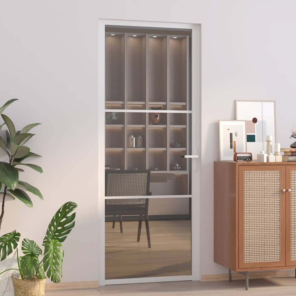 vidaXL Innentür 83x201,5 cm Weiß ESG-Glas und Aluminium