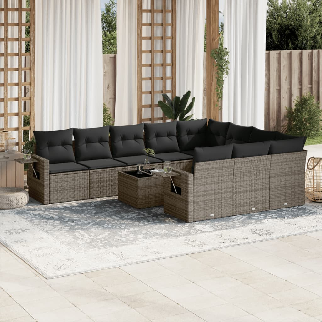 vidaXL 11-tlg. Garten-Sofagarnitur mit Kissen Grau Poly Rattan