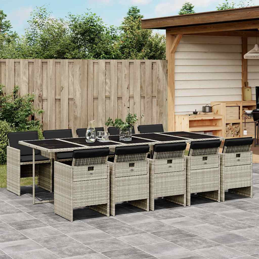 vidaXL 11-tlg. Garten-Essgruppe mit Kissen Hellgrau Poly Rattan