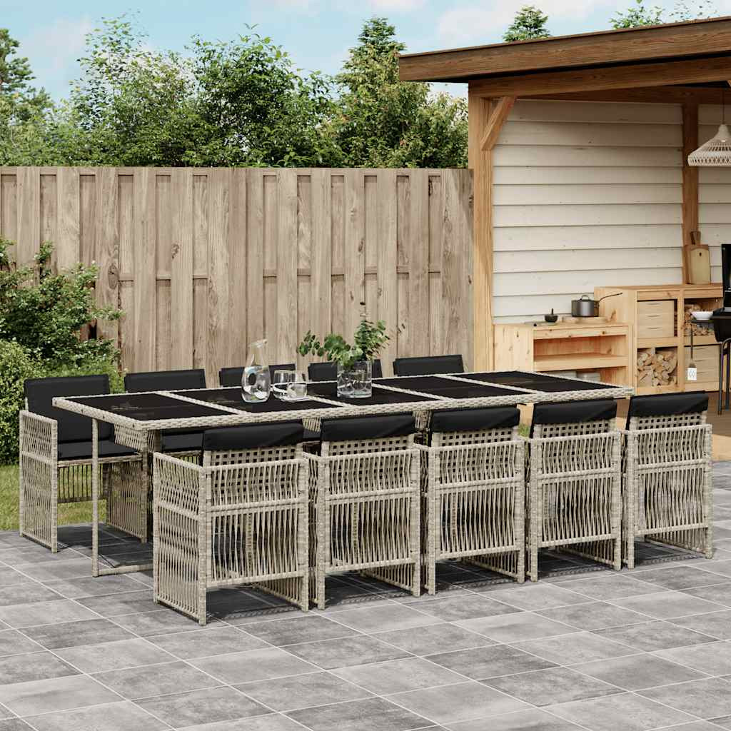 vidaXL 11-tlg. Garten-Essgruppe mit Kissen Hellgrau Poly Rattan