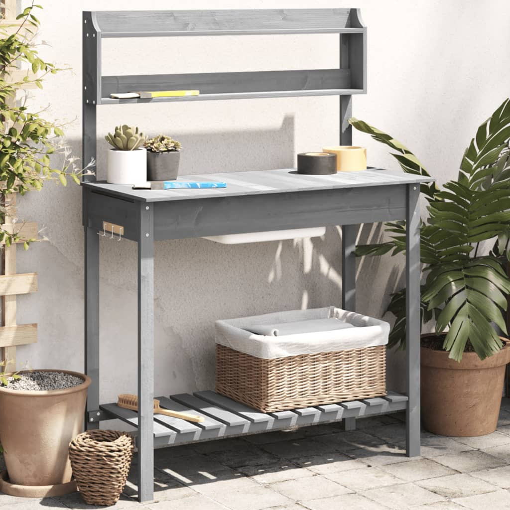 vidaXL Pflanztisch mit Waschbecken 147,5x44x139,5 cm Massivholz Tanne