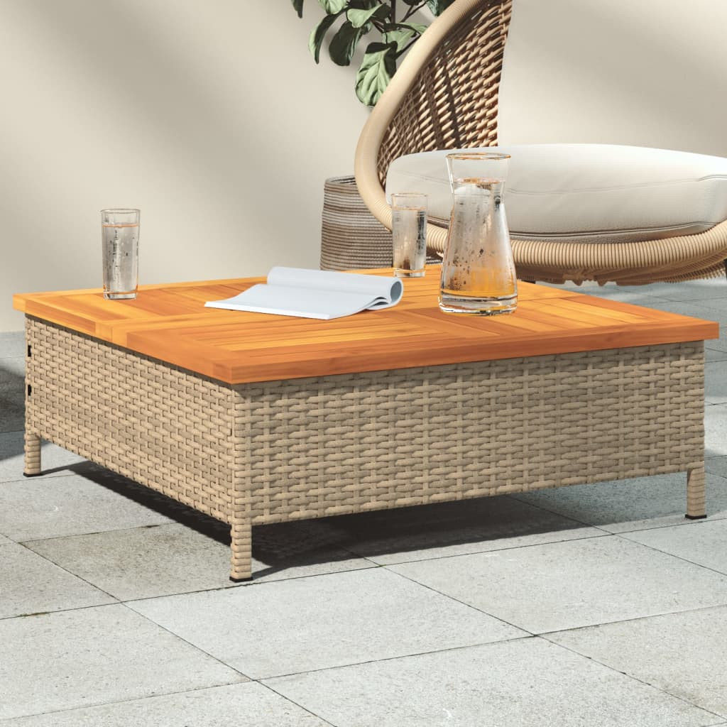 vidaXL Gartentisch Beige 70x70x25 cm Rattan und Akazienholz