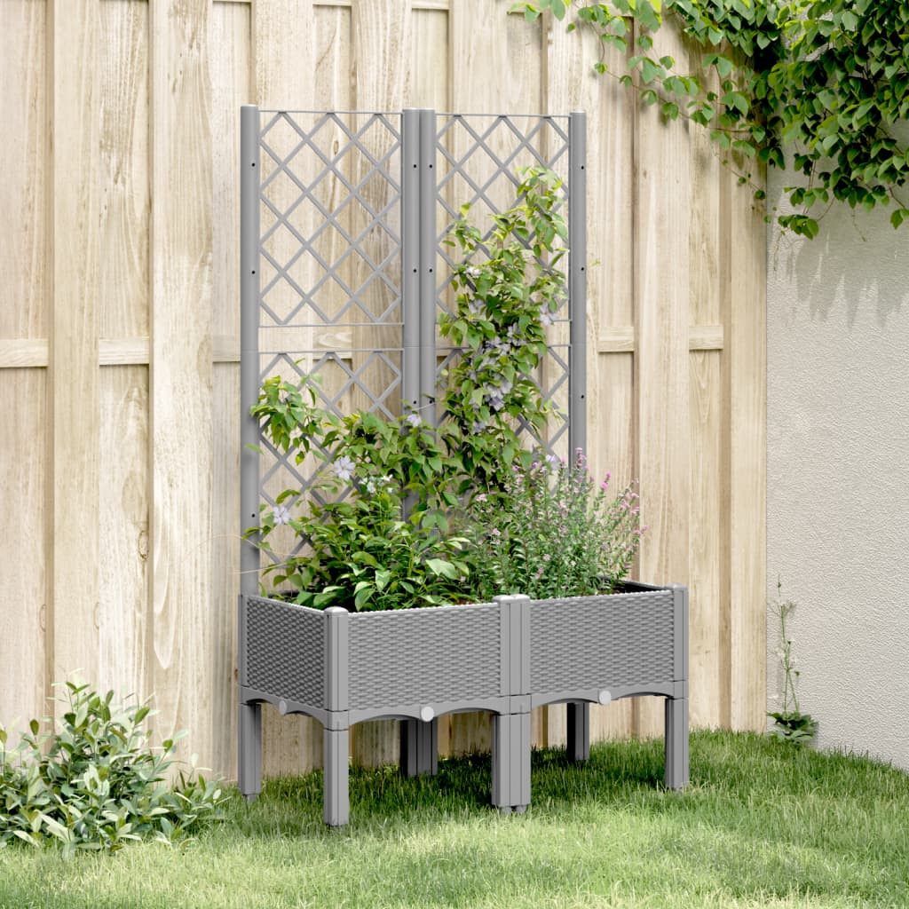 vidaXL Pflanzkübel mit Rankgitter Hellgrau 80x40x142 cm PP