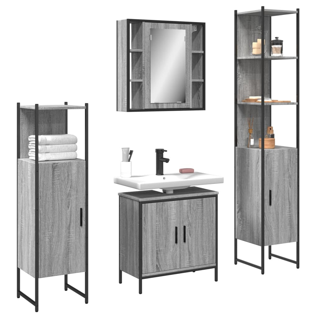 vidaXL 4-tlg. Badmöbel-Set Grau Sonoma Holzwerkstoff