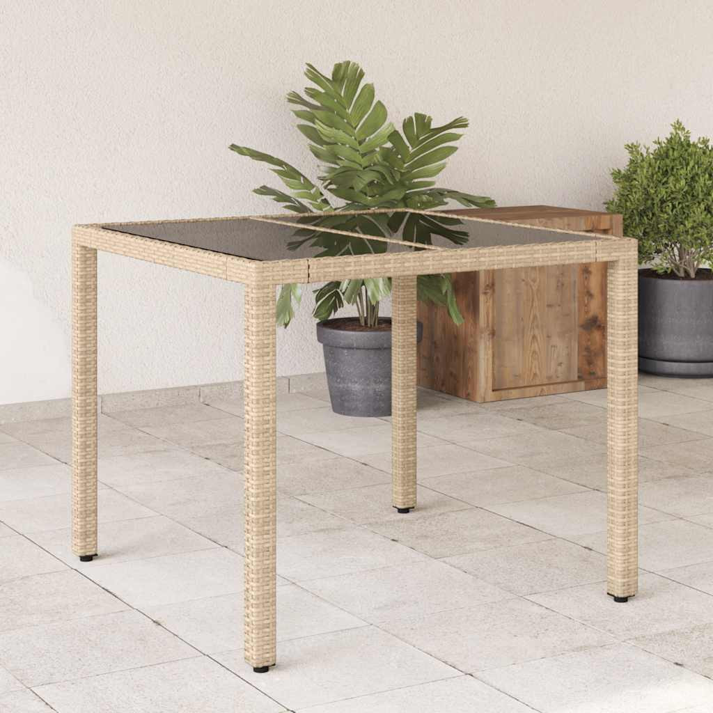 vidaXL Gartentisch mit Glasplatte Beige 90x90x75 cm Poly Rattan