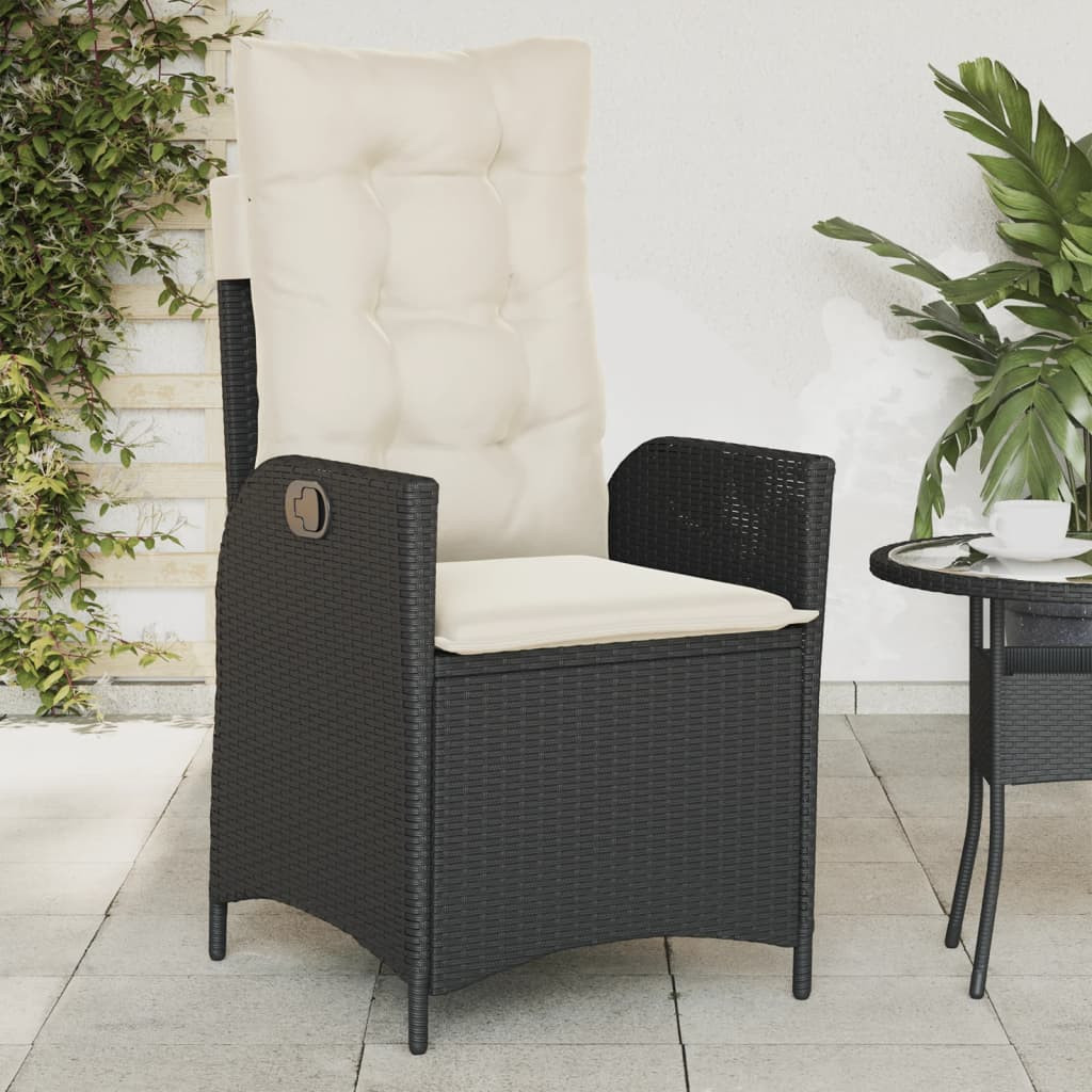 vidaXL Gartensessel Verstellbar mit Kissen Schwarz Poly Rattan