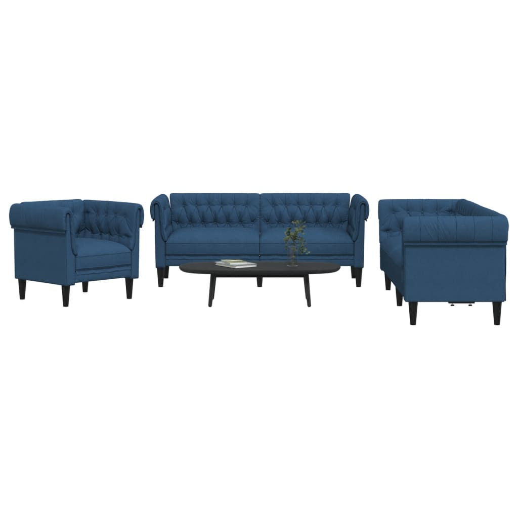 vidaXL 3-tlg. Sofagarnitur Blau Stoff