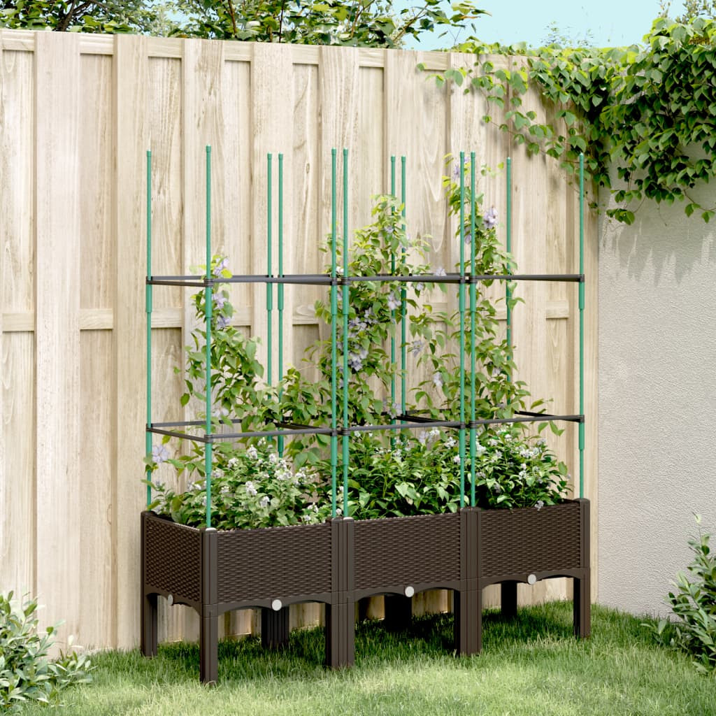 vidaXL Pflanzkübel mit Rankgitter Braun 120x40x142,5 cm PP