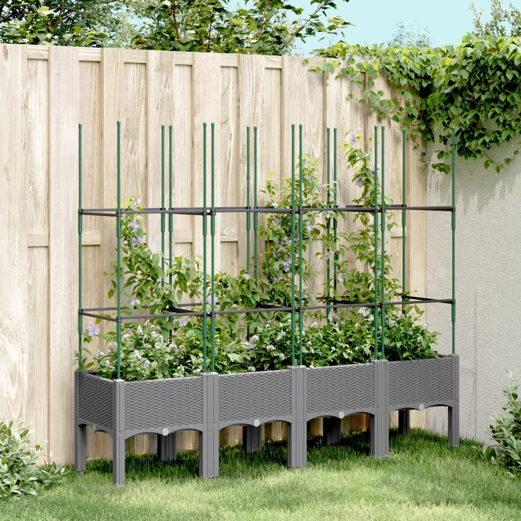 vidaXL Pflanzkübel mit Rankgitter Hellgrau 160x40x142,5 cm PP