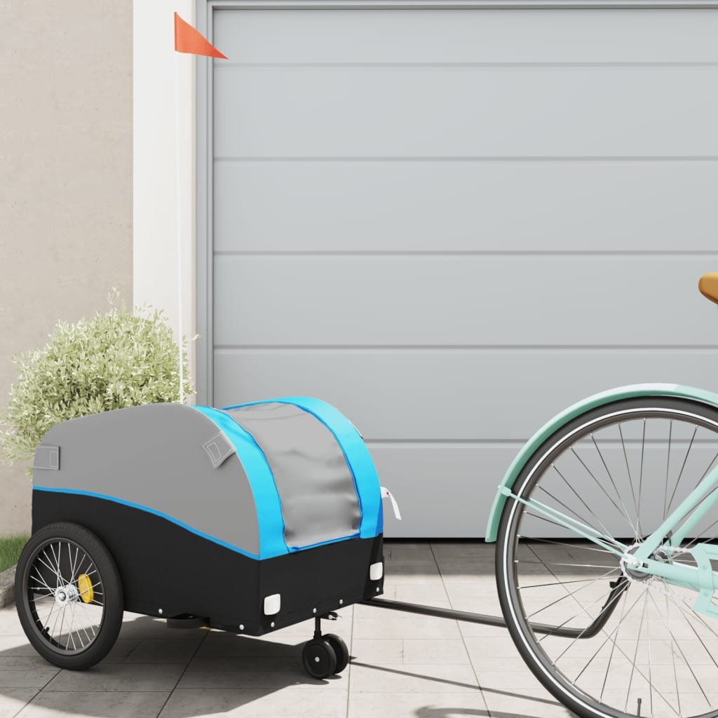 vidaXL Fahrradanhänger Schwarz und Blau 30 kg Eisen