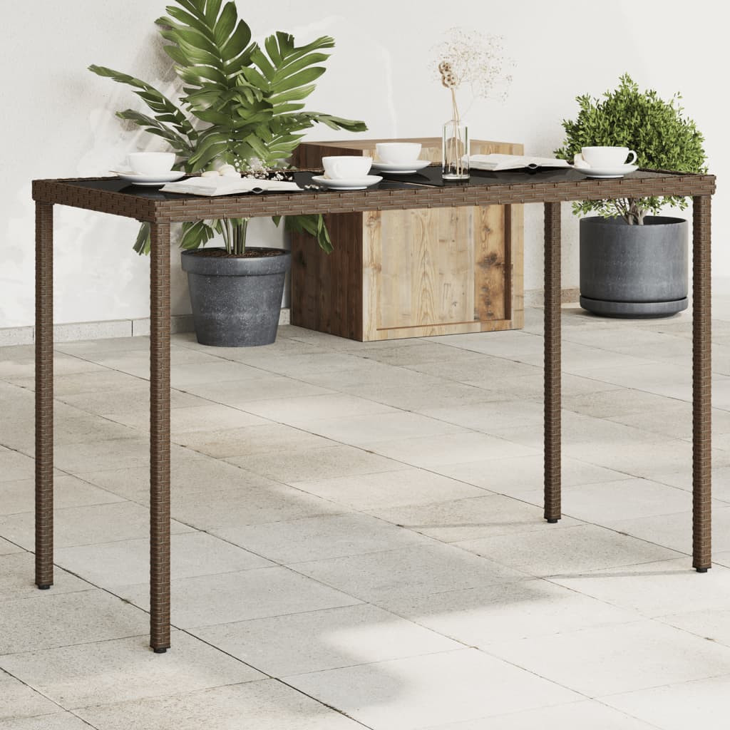 vidaXL Gartentisch mit Glasplatte Braun 115x54x74 cm Poly Rattan