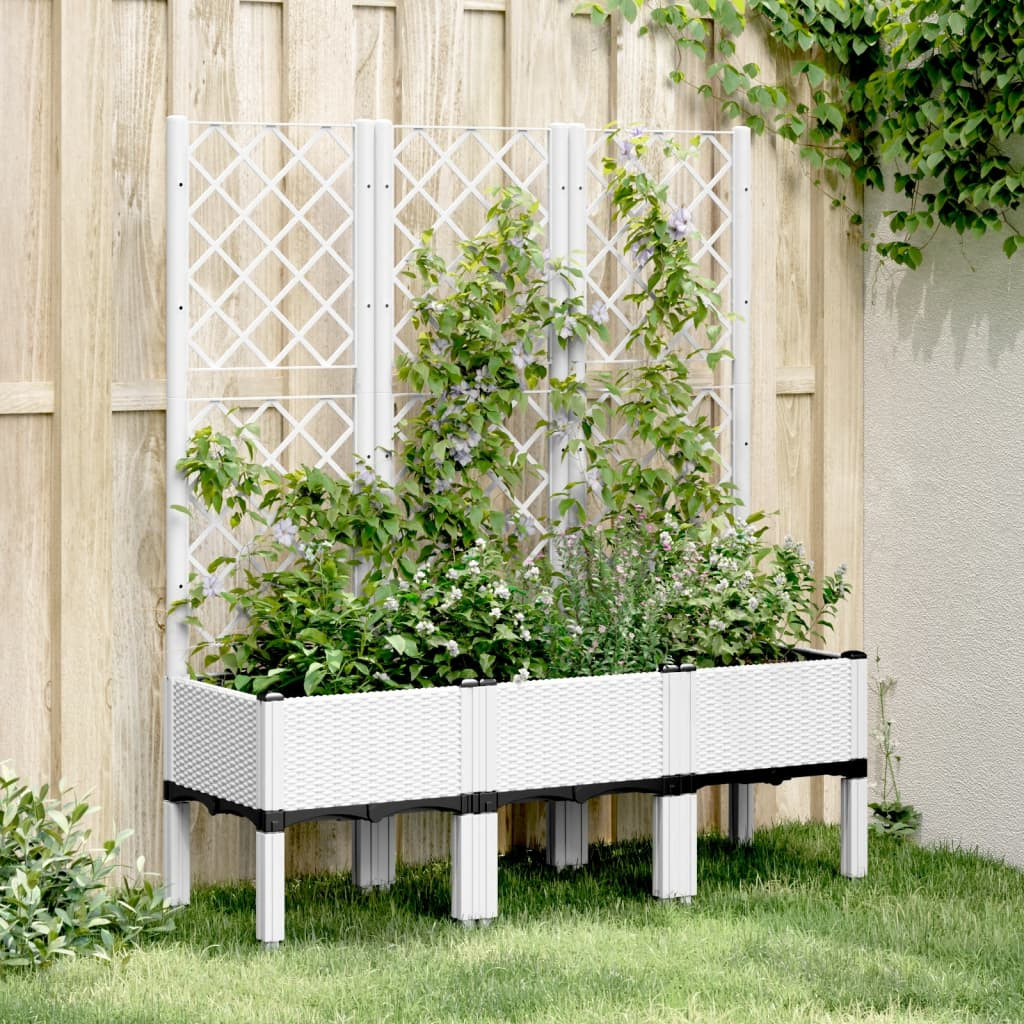 vidaXL Pflanzkübel mit Rankgitter Weiß 120x40x142 cm PP