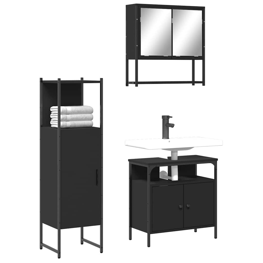 vidaXL 3-tlg. Badmöbel-Set Schwarz Holzwerkstoff