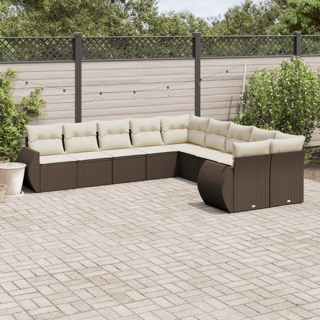 vidaXL 10-tlg. Garten-Sofagarnitur mit Kissen Braun Poly Rattan
