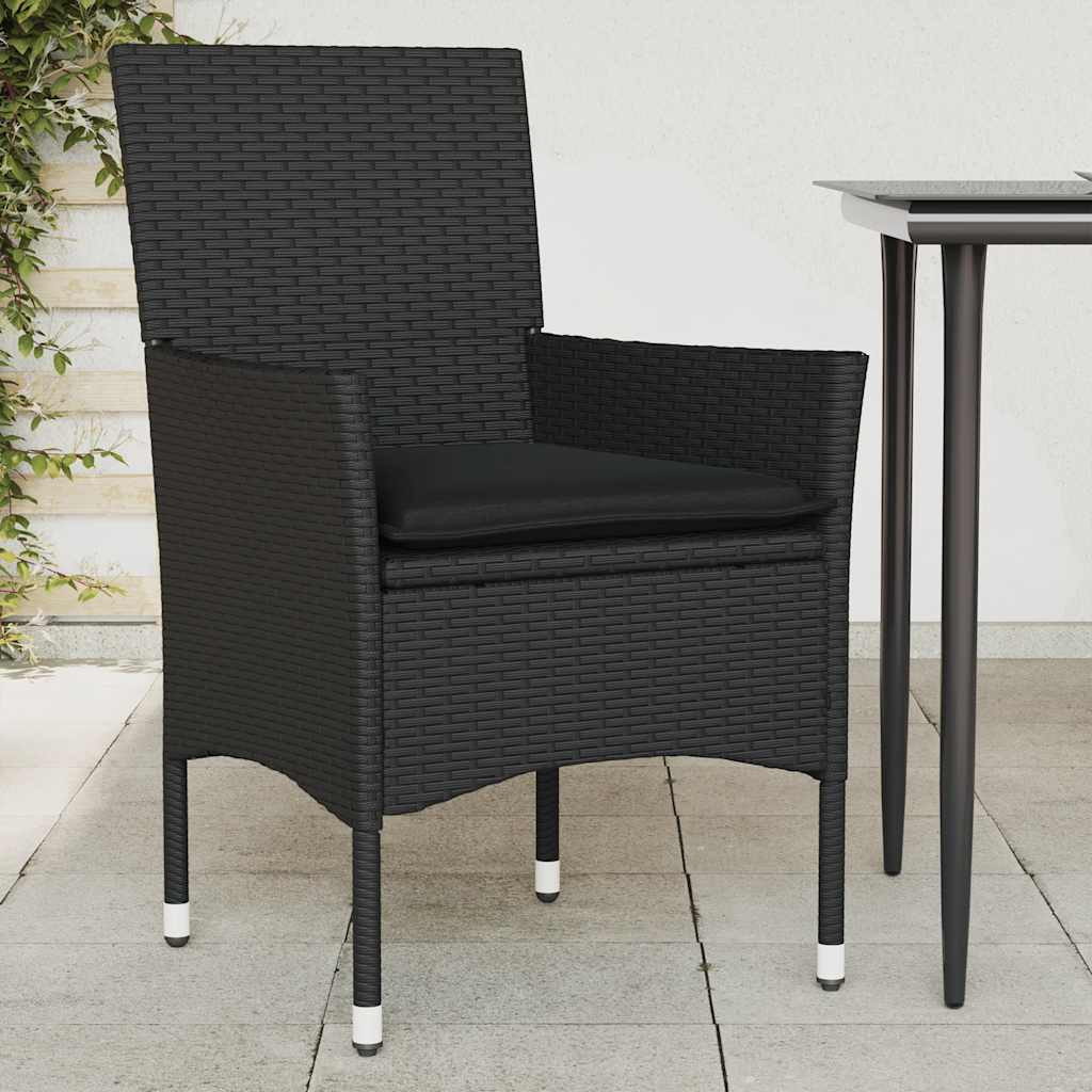 vidaXL Gartenstühle mit Kissen 2 Stk. Schwarz Poly Rattan