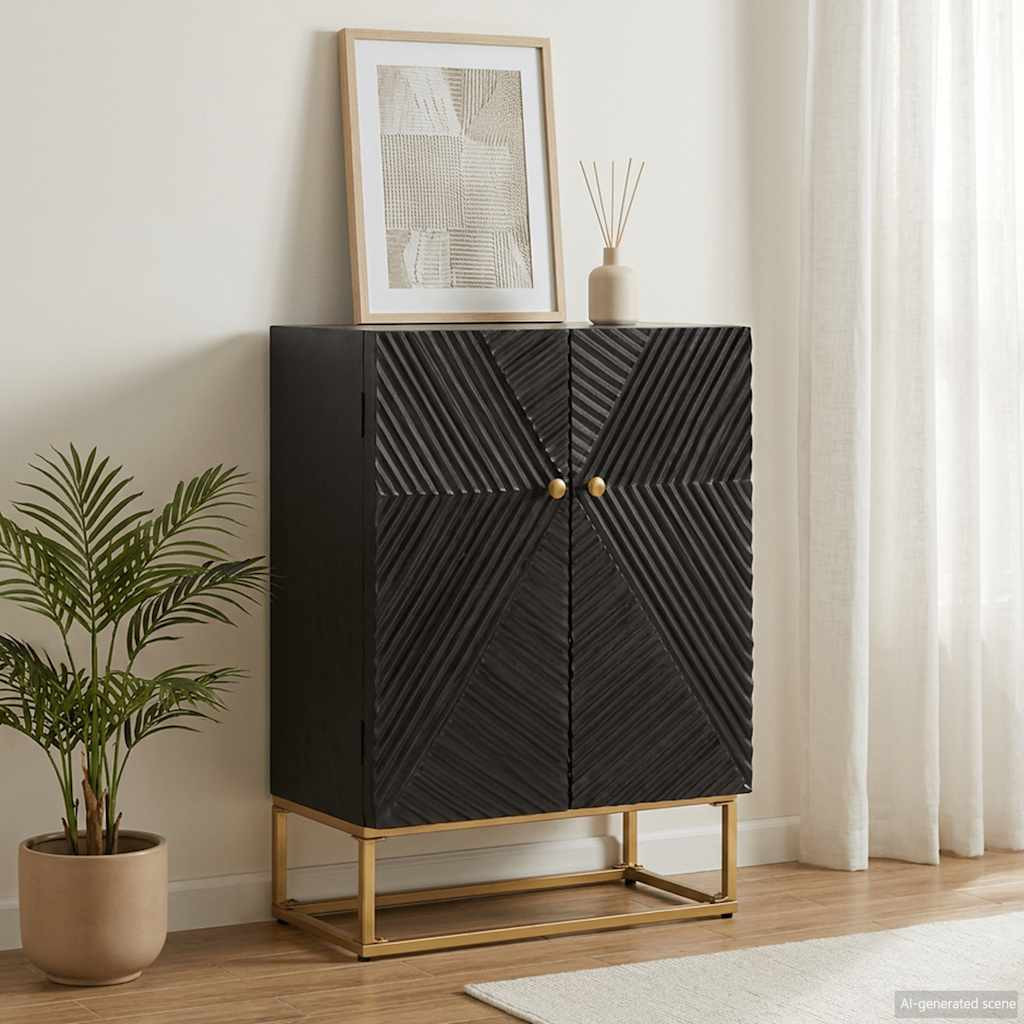 vidaXL Sideboard Schwarz 55x30x76 cm Massivholz Mango und Eisen