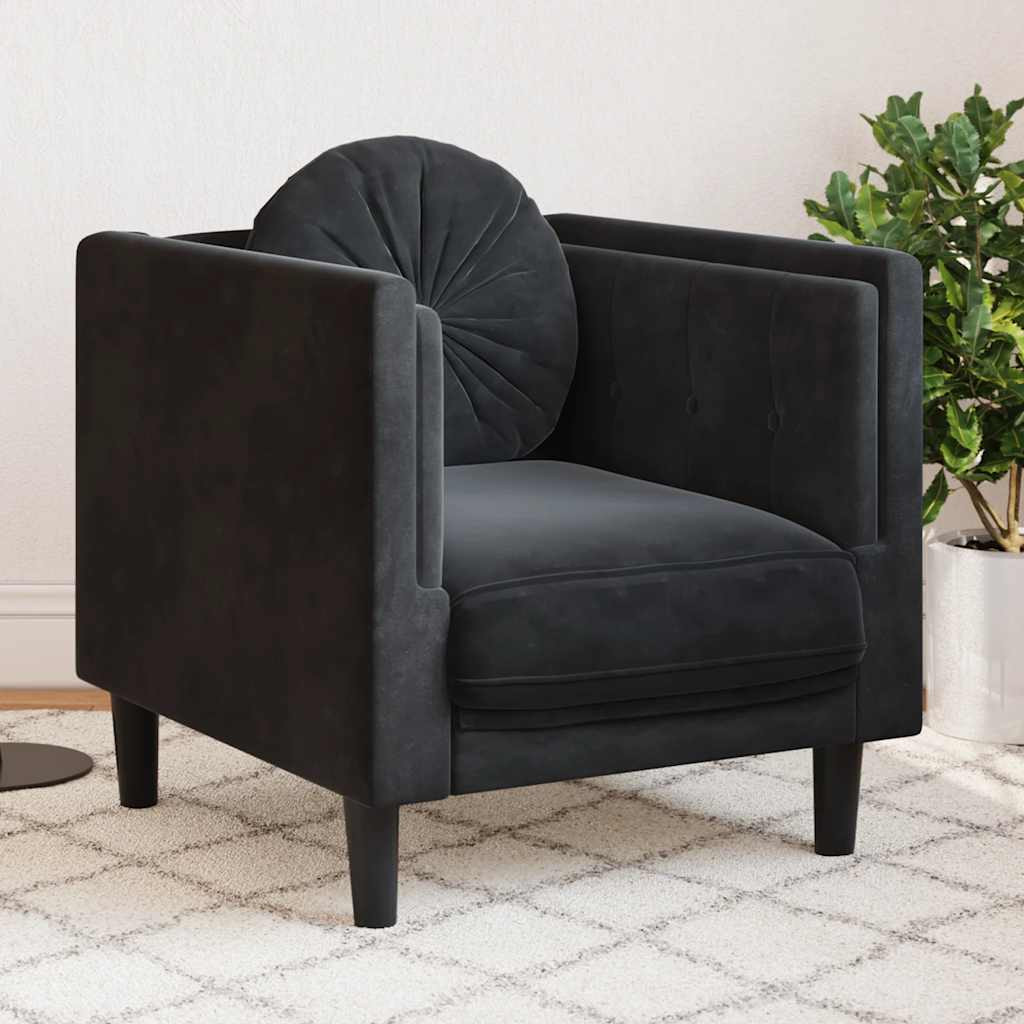 vidaXL Sessel mit Kissen Schwarz Samt