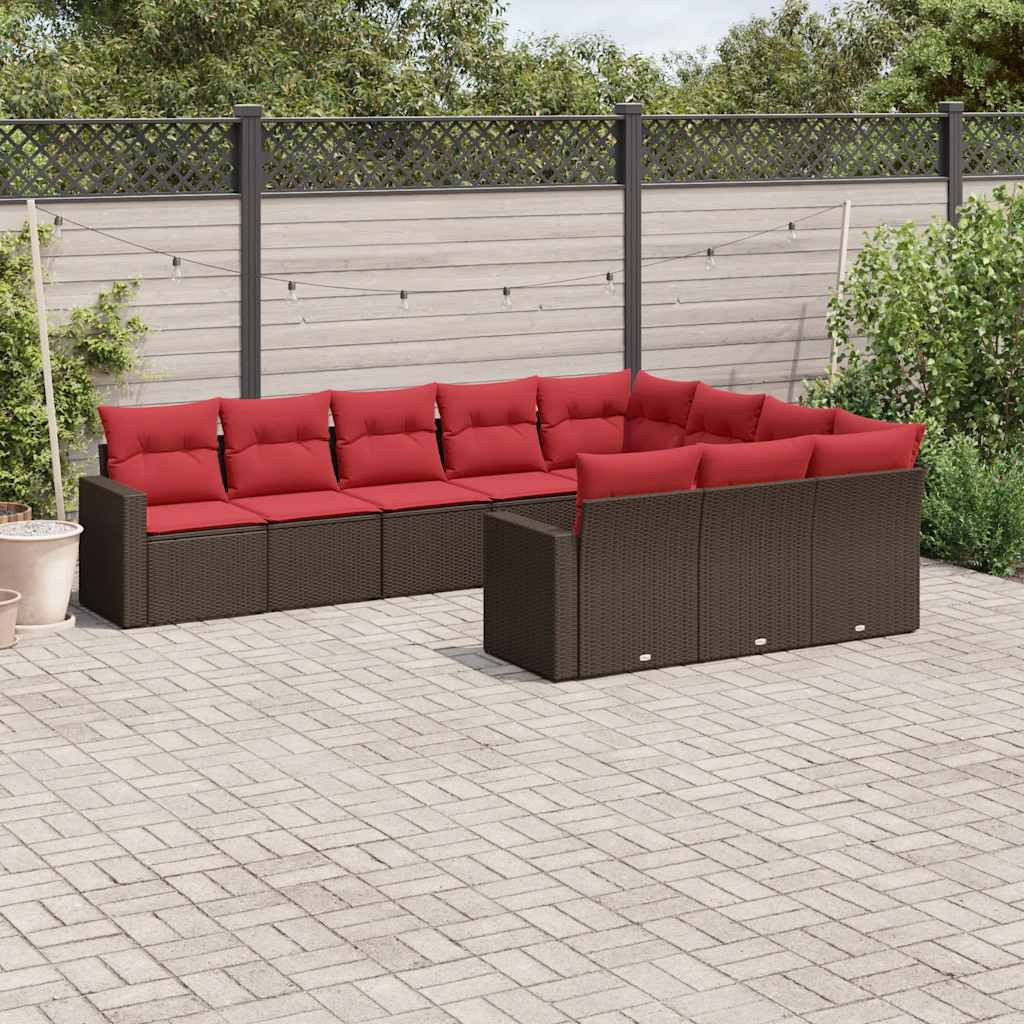 vidaXL 10-tlg. Garten-Sofagarnitur mit Kissen Braun Poly Rattan