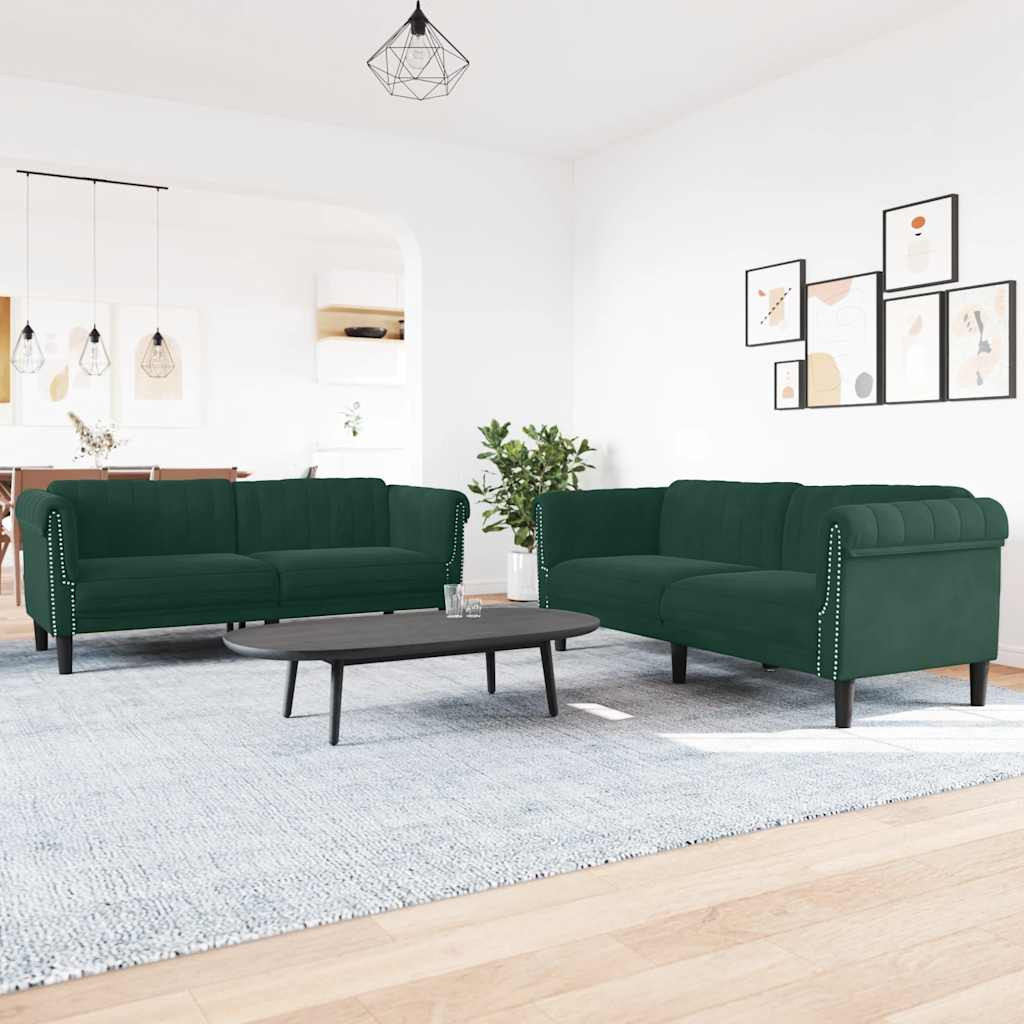 vidaXL 3-tlg. Sofagarnitur Dunkelgrün Samt