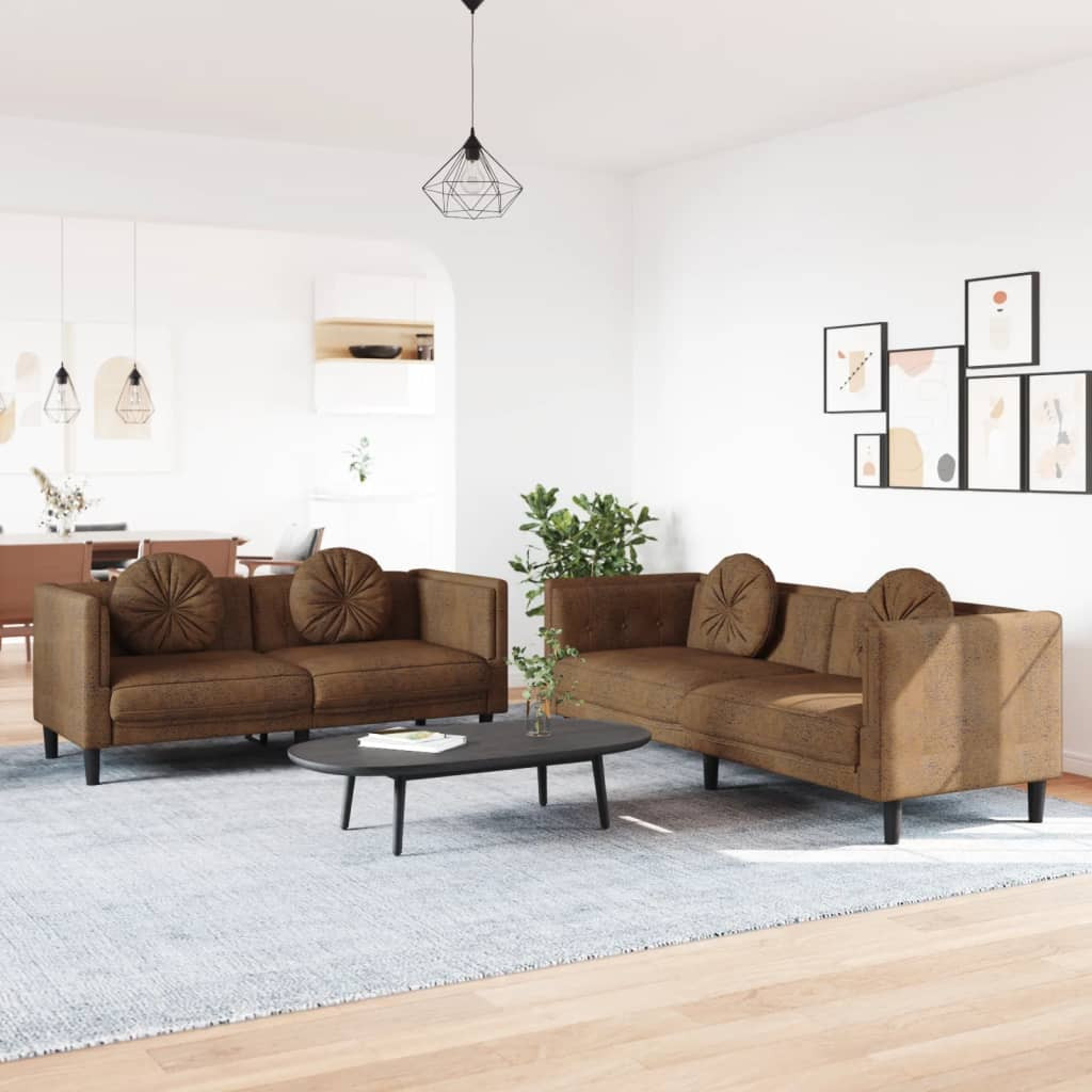vidaXL 2-tlg. Sofagarnitur mit Kissen Braun Samt