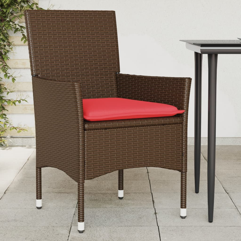 vidaXL Gartenstühle mit Kissen 2 Stk. Braun Poly Rattan