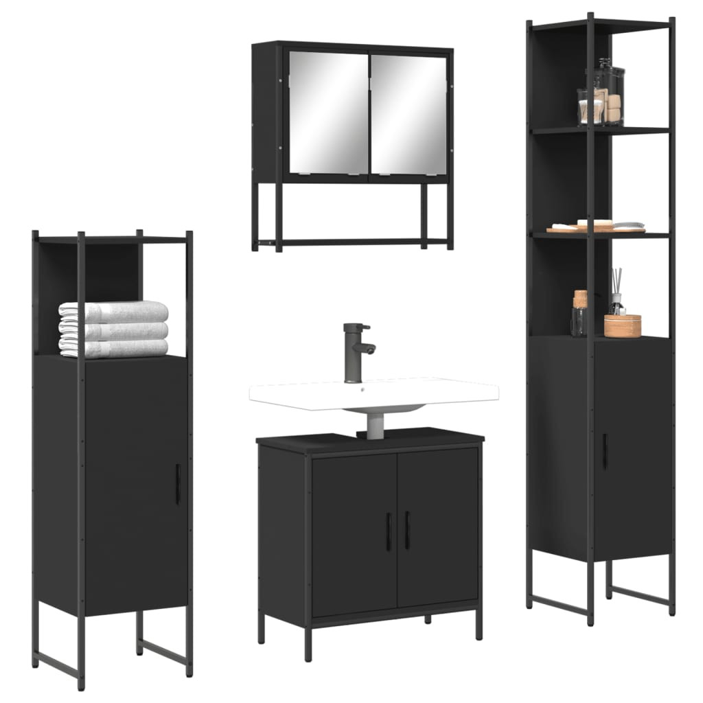 vidaXL 4-tlg. Badmöbel-Set Schwarz Holzwerkstoff