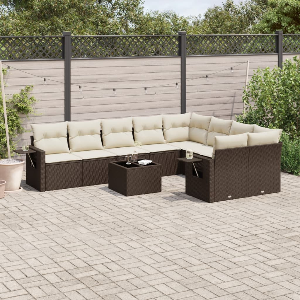 vidaXL 10-tlg. Garten-Sofagarnitur mit Kissen Braun Poly Rattan