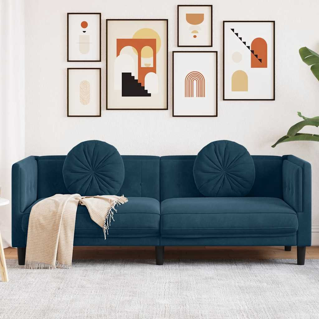 vidaXL Sofa mit Kissen 3-Sitzer Blau Samt