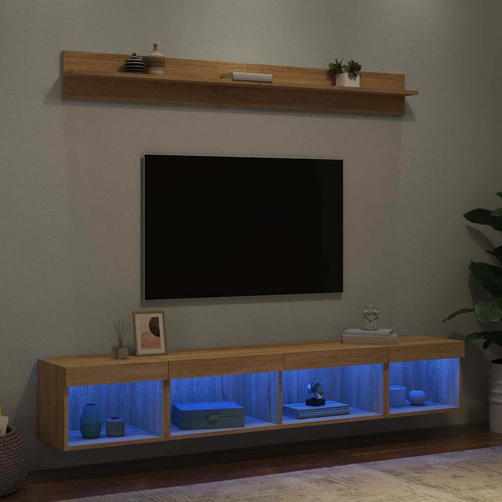 vidaXL 5-tlg. Wohnwand mit LED-Beleuchtung Sonoma-Eiche Holzwerkstoff