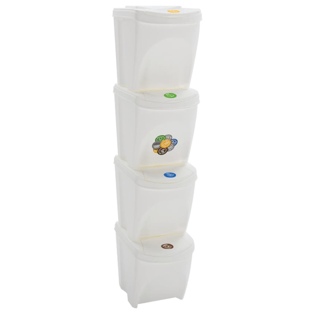 vidaXL Stapelbare Mülleimer 4 Stk. Weiß 100 L Polypropylen