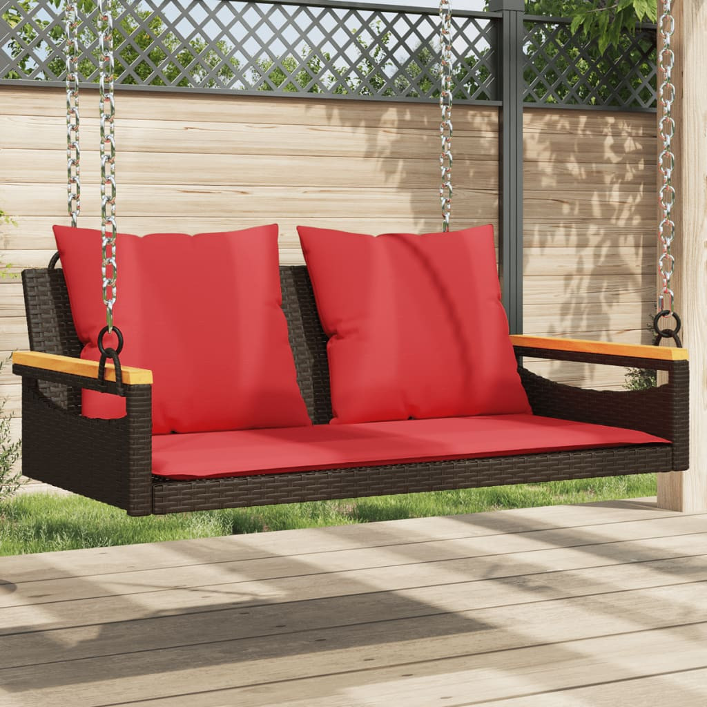 vidaXL Hängebank mit Kissen Braun 109x62x40 cm Poly Rattan
