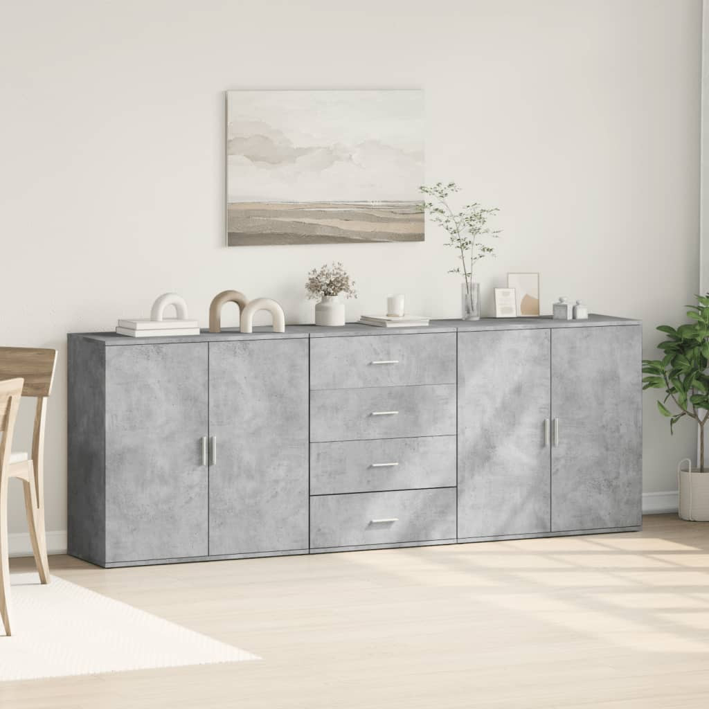 vidaXL Sideboards 3 Stk. Betongrau Holzwerkstoff