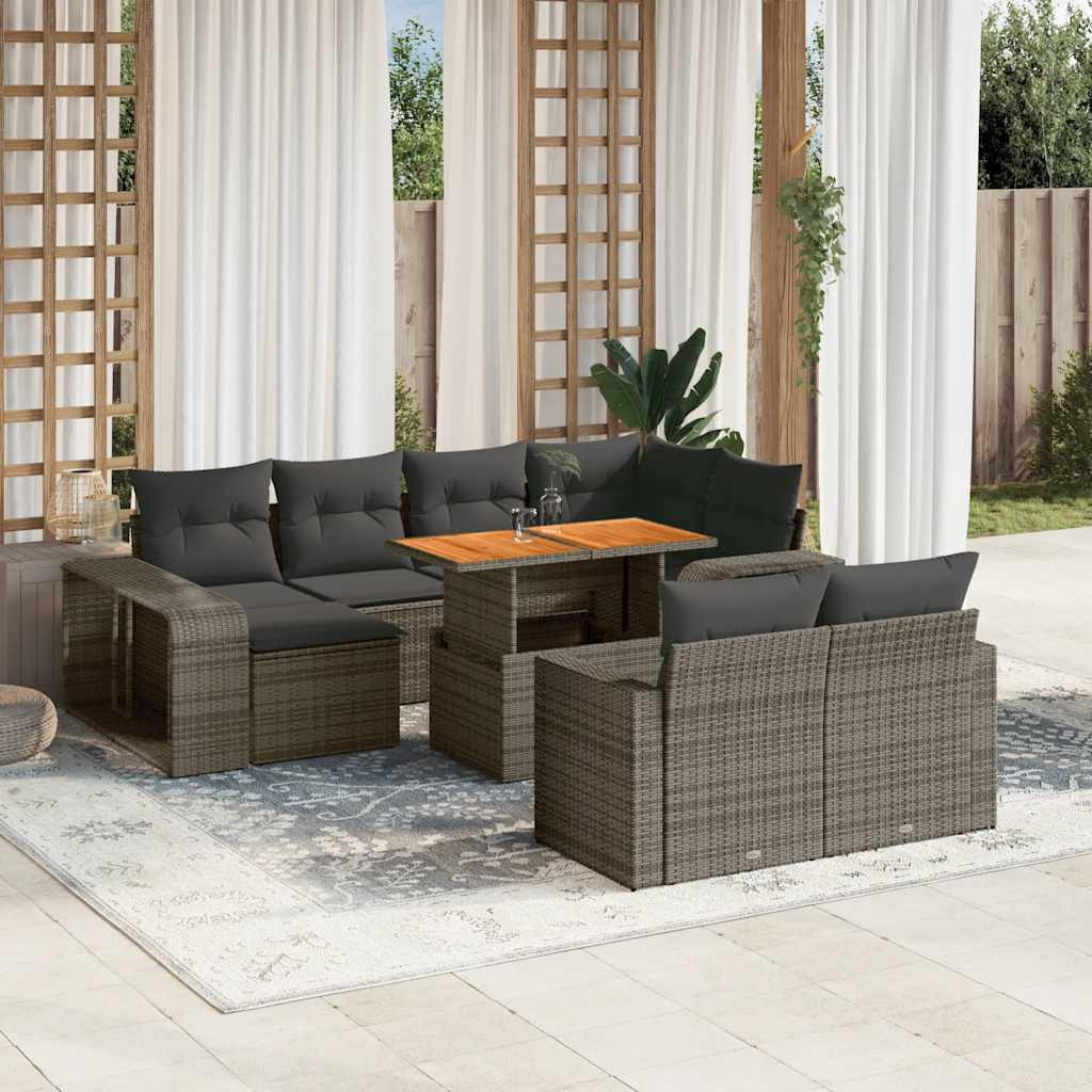 vidaXL 11-tlg. Garten-Sofagarnitur mit Kissen Grau Poly Rattan
