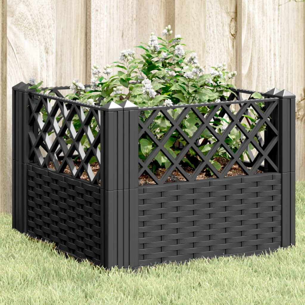 vidaXL Pflanzkasten mit Erdspießen Schwarz 43,5x43,5x43,5 cm PP