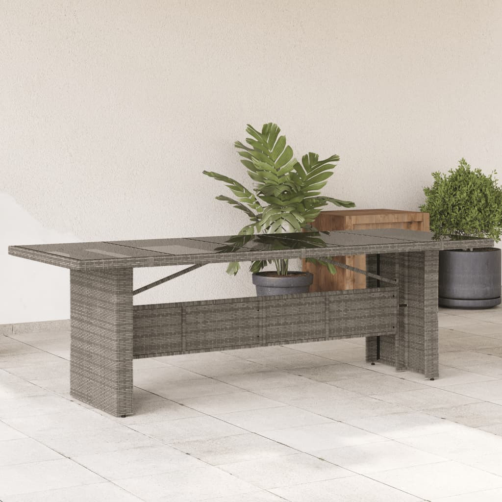 vidaXL Gartentisch mit Glasplatte Grau 240x90x75 cm Poly Rattan