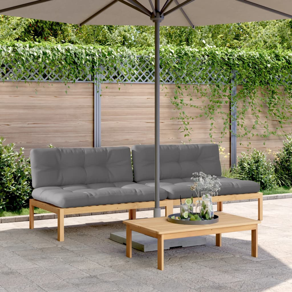 vidaXL Garten-Mittelsofas aus Paletten 2 Stk. mit Kissen Akazienholz