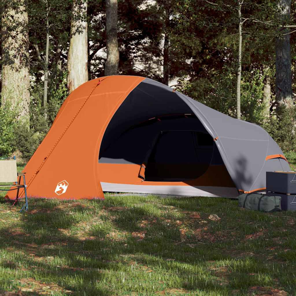vidaXL Kuppel-Campingzelt 4 Personen Grau und Orange Wasserdicht