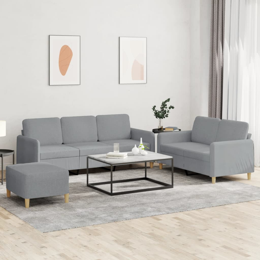 vidaXL 3-tlg. Sofagarnitur mit Kissen Hellgrau Stoff