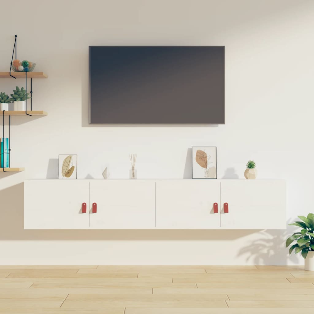 vidaXL Wandschränke 2 Stk. Weiß 80x30x30 cm Massivholz Kiefer