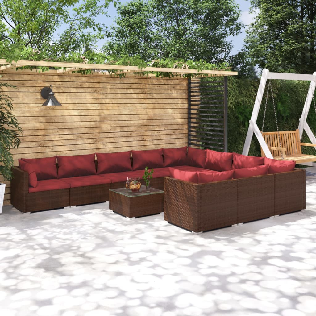 vidaXL 11-tlg. Garten-Lounge-Set mit Kissen Poly Rattan Braun