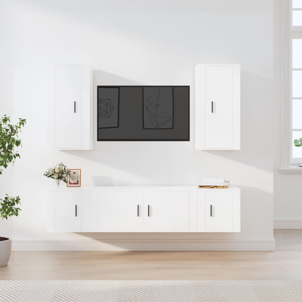 vidaXL 5-tlg. TV-Schrank-Set Weiß Holzwerkstoff