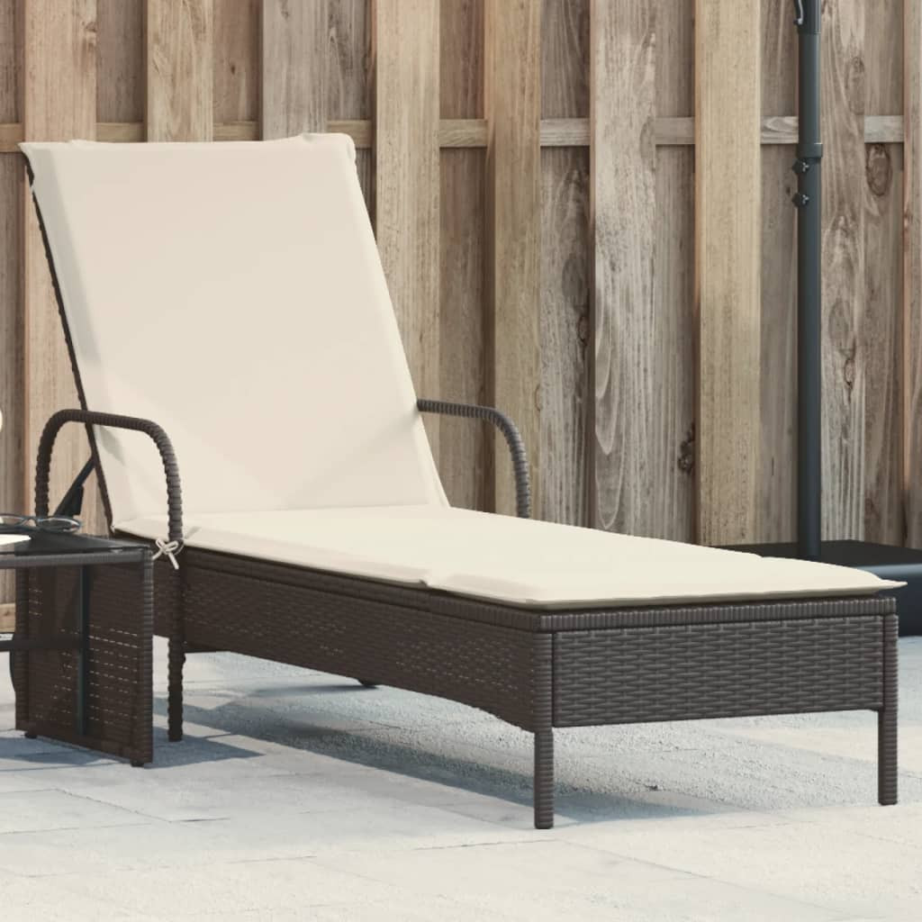 vidaXL Sonnenliege mit Rollen und Auflage Schwarz Poly Rattan